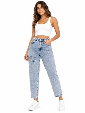 PacSun Mom Jeans Size 26 Light Wash Distressed High Rise Denim